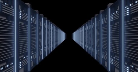 Animation of ai digital data processing and brain over computer servers - Powered by Adobe