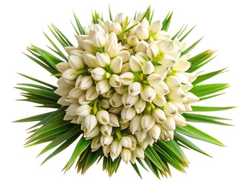 A stunning bouquet of Adam's Needle Yucca flowers blooming in pristine white color
