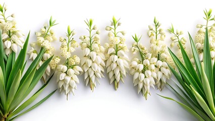 Obraz premium Elegant Display of Yucca Flowers and Green Foliage on a White Background