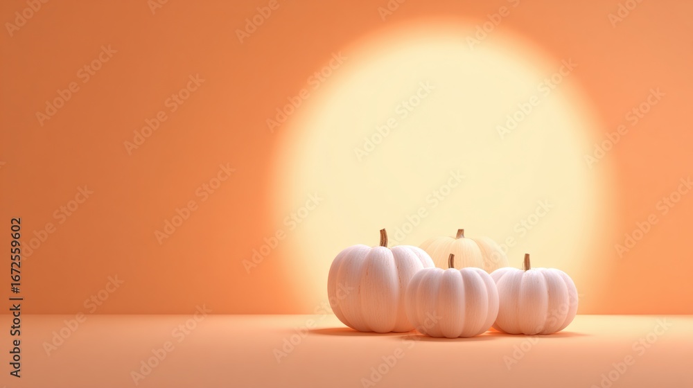 Poster minimal halloween scene with pumpkins and gradient background
