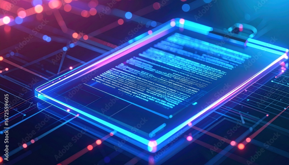 Aufkleber abstract digital clipboard floating in cyberspace with glowing lines and geometric pattern