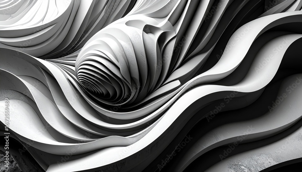 Poster swirling abstract background with black and white wavy lines layered texture in grayscale