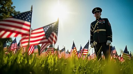 officer man with flags in grass