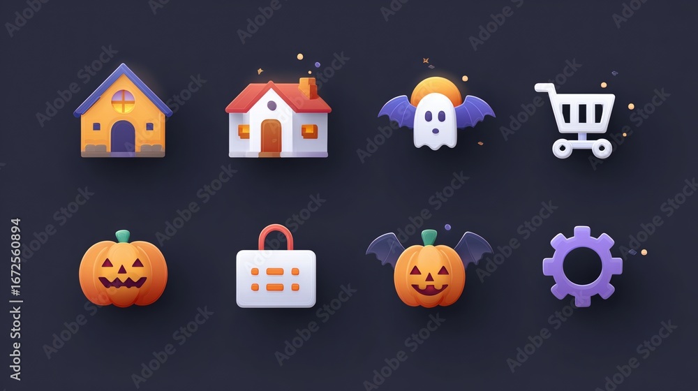 Poster Halloween-Themed Navigation Icons in Flat UI Style