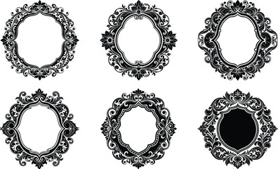Vector art of collection of six ornate vintage frames for decoration and design projects