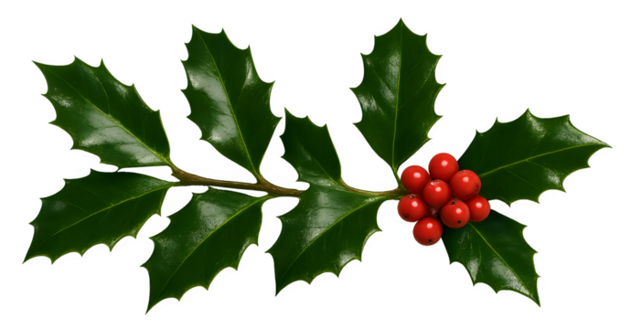 A red holly leaf with berries on it