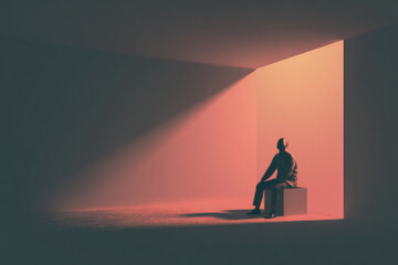 surreal man, thinking outside the box concept