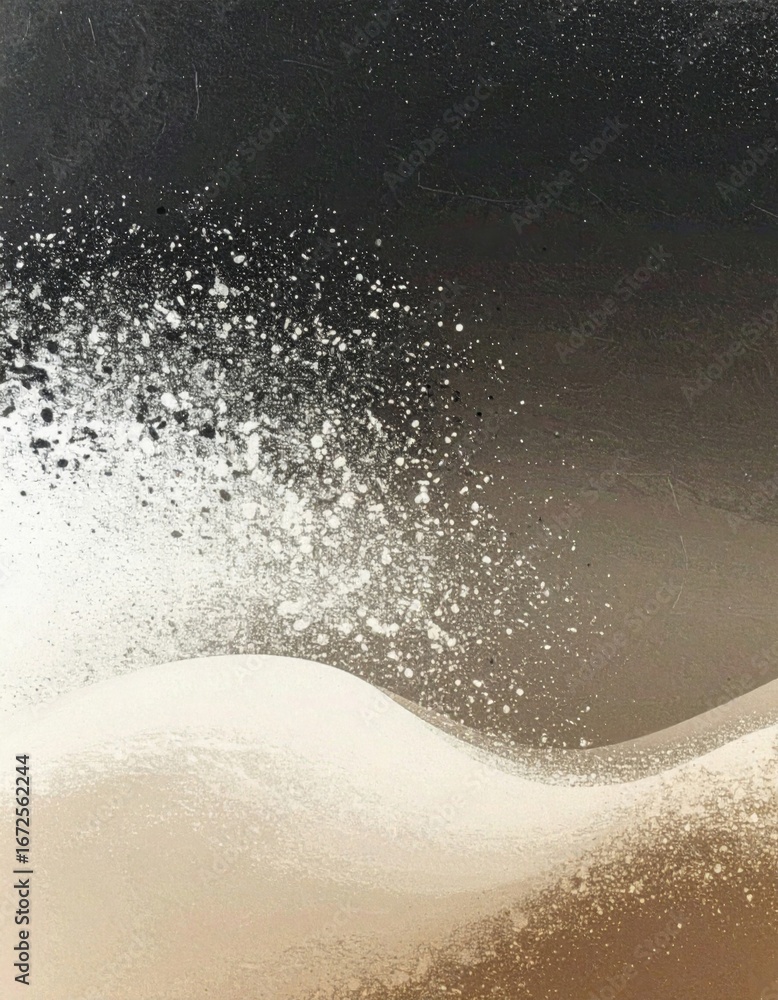 Poster abstract beige hills texture with gradient sprayed particles on black backdrop