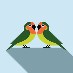A charming illustration featuring two colorful lovebirds facing each other, showcasing vibrant green and orange hues. This delightful design is perfect for romantic themes, nature-inspired projects.