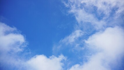 Clear blue sky and fluffy clouds in a peaceful atmosphere