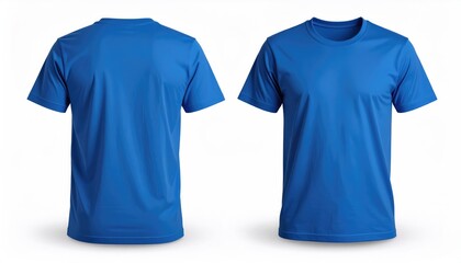 Front and back views of a plain royal blue t-shirt on a white background.