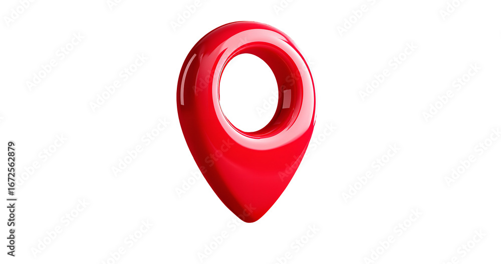 Poster shiny vibrant red location pin marker symbol design on transparent background