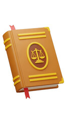 Antique law book with scales of justice emblem isolated on transparent background