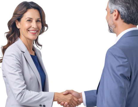 Front View Businesswoman Shaking Hands with Client Isolated PNG