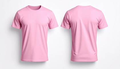 Front and back view of a plain pink t-shirt isolated on white