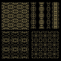 Set of Golden ornamental seamless vector patterns, medieval, oriental style	
