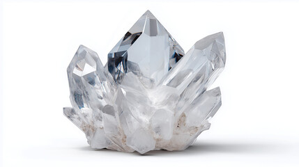 Transparent crystal isolated on a white background, showcasing its clarity, facets, and reflective surfaces, evoking purity and elegance.