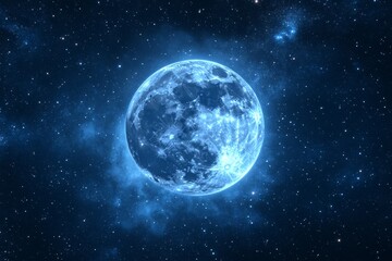 Fototapeta premium A constellation of twinkling stars shines brightly in the mystical night sky, under the gentle glow of a luminous blue moon