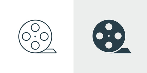 Movie Film Reel Icon Vector. Cinema Production, Video Entertainment Symbol. Film, show, theater, media, motion, outline and glyph vector illustration.