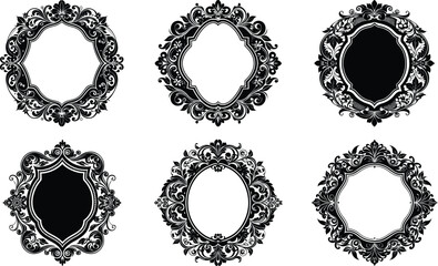 Vector art of set of six decorative vintage frames, ideal for adding a classic touch to your design