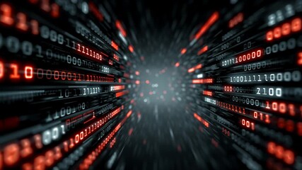 Rapidly spreading malicious binary code streams through a dark digital tunnel creating a chaotic cybersecurity data flow atmosphere - Powered by Adobe