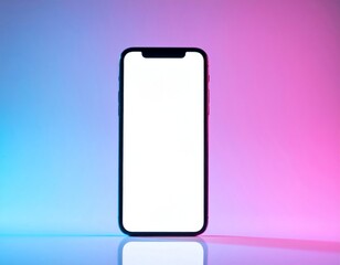 Smartphone with Blank White Screen on a Gradient Pink and Blue Illuminated Background