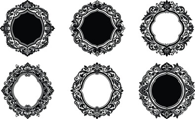Vector art of collection of six ornate vintage frames, perfect for adding a touch of elegance