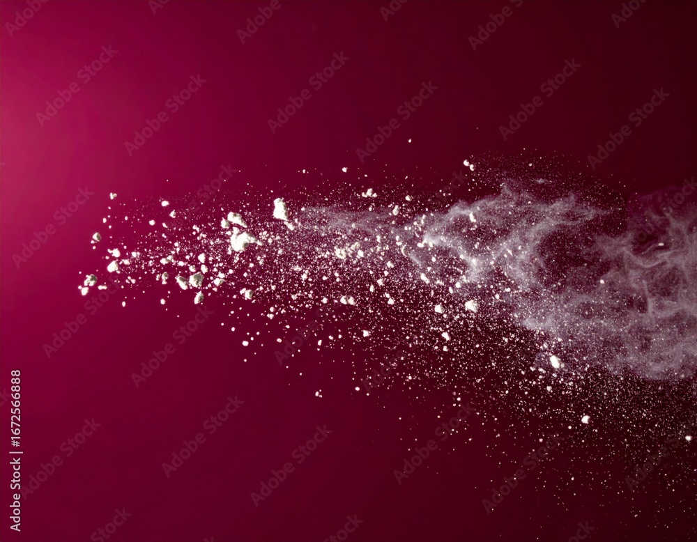 Poster white powder exploding against a dark pink background abstract motion effect