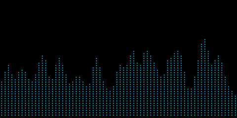 Futuristic skyline in dotted vector style with black background.