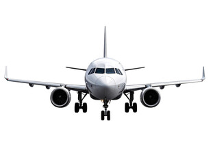 Front-View 3D Airplane Soaring White Aircraft Transparent Background