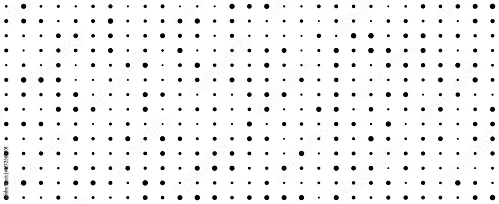 Poster monochrome abstract geometric pattern with black dots on white background.