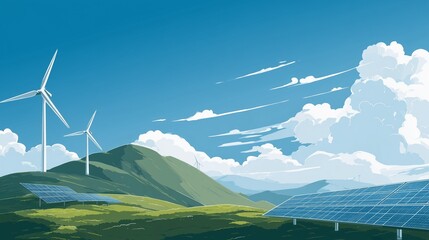 Sustainable Energy Landscape with Wind Turbines and Solar Panels