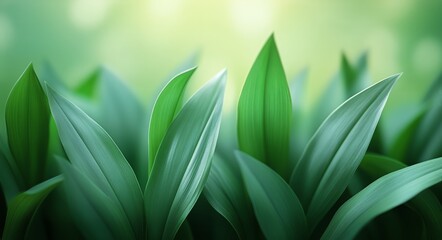 Obraz premium Lush Green Leaves Softly Illuminated by Natural Light in a Serene Indoor Environment.