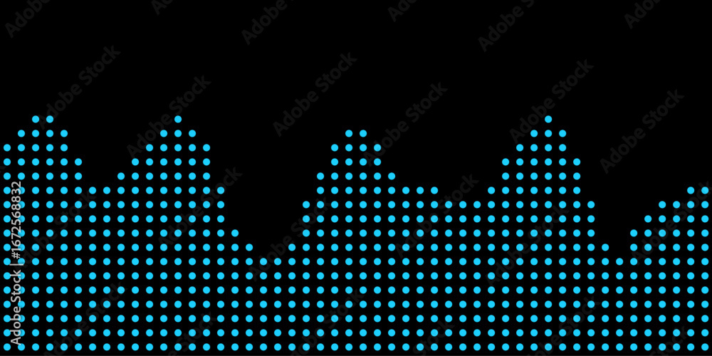 Poster abstract vector tech background with blue dot wave pattern on black.