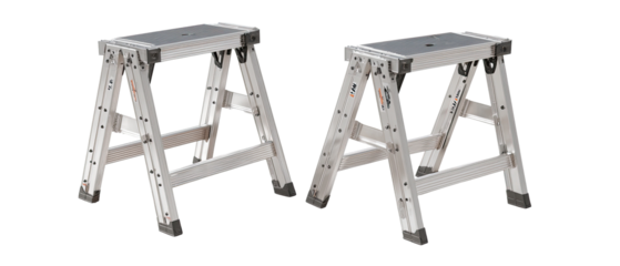 Two light gray, folding step stools