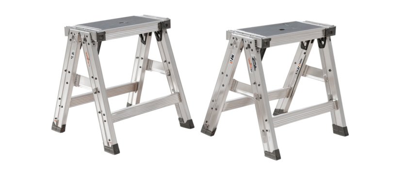 Two light gray, folding step stools