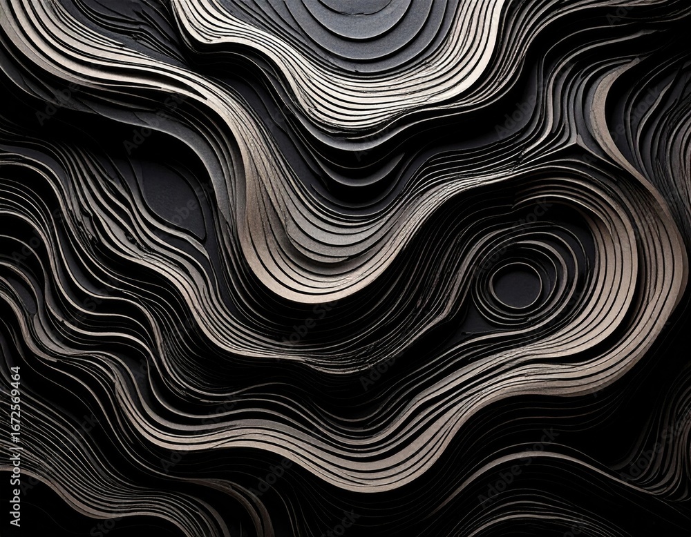 Poster Abstract Topographic Map Texture in Dark Tones Wavy Line Gradient Background