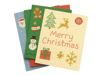Obraz premium Stack of Christmas Cards with Festive Decorations on Transparent Background