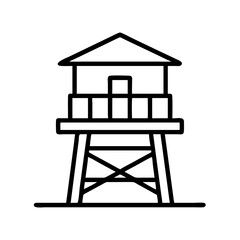 Lifeguard tower outline vector drawing for beach safety and coastal surveillance design element