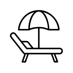 Beach chair and umbrella vector icon for summer vacation travel and holiday design element