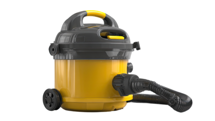 Yellow and gray canister vacuum cleaner