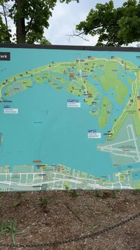 Toronto, Ontario, Canada, June 13, 2025: PAN SHOT - Map of Toronto Islands in Toronto Centre Island.