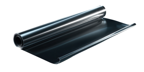 Rolled sheet of dark, reflective material