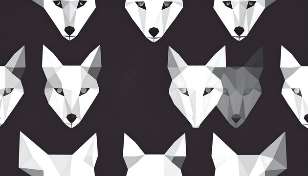 Geometric wolf faces in a repeating pattern