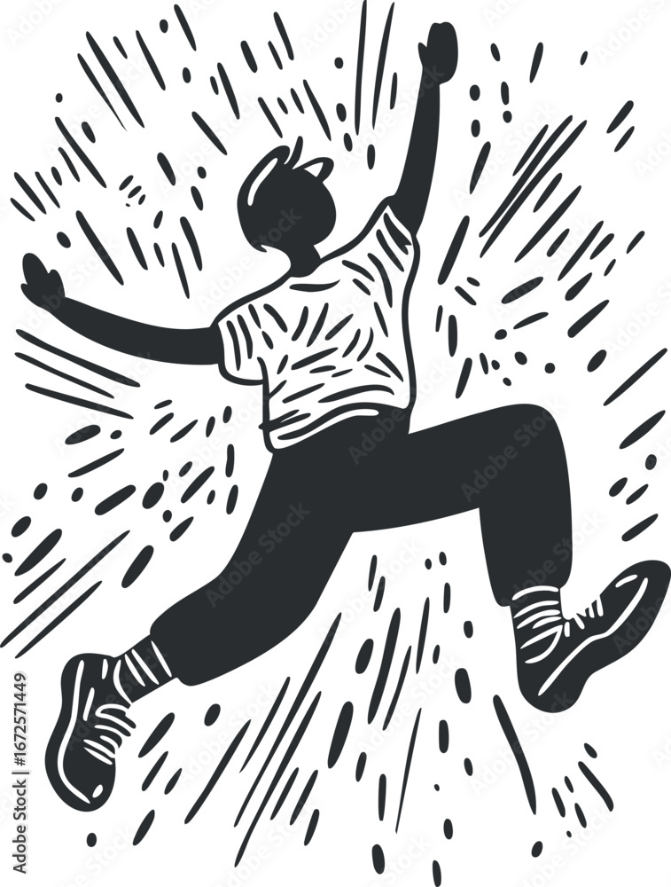 Aufkleber silhouette of an energetic person jumping with joy in a dynamic and expressive pose showing movement