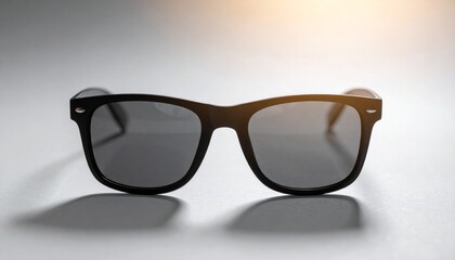 Black Framed Sunglasses Casting Shadow on a White Surface in a Studio Setting