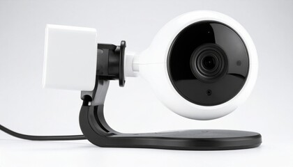 Modern White and Black Webcam on Dark Base in a Brightly Lit Product Shot