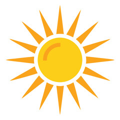 Stylized yellow sun with orange rays and a curved highlight on a white background vector illustration