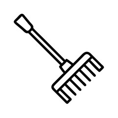 Outline garden rake tool for lawn care and leaf cleanup vector illustration design element icon