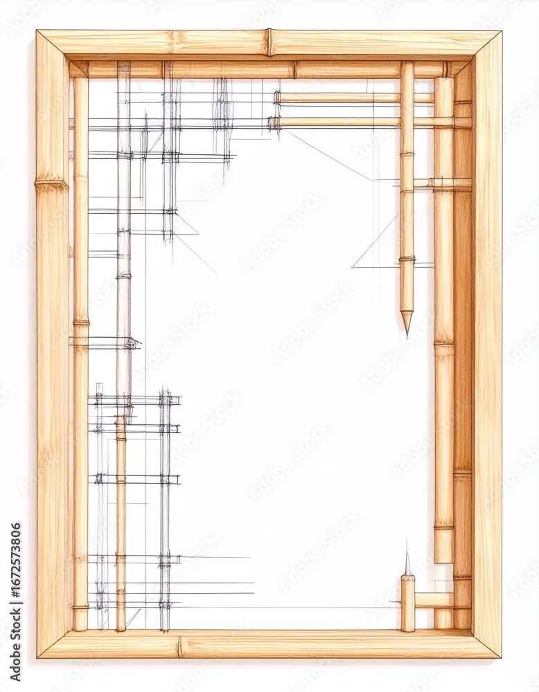 Aufkleber bamboo crafted frame with abstract geometric design elements in white background